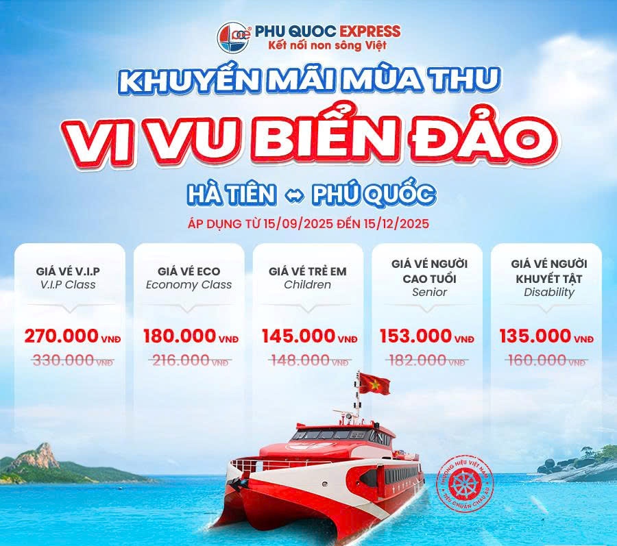 Chương trình giảm giá đến 30% "Khuyến mãi mùa Thu - Vi vu biển đảo" từ ngày 15/09/2025 đến hết ngày 15/12/2025
